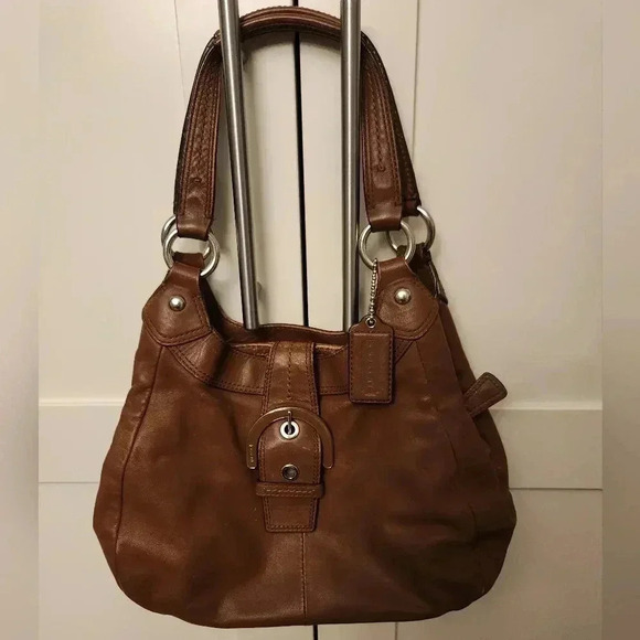 COACH F1149-F17219 Brown Leather Belted Handbag Hobo Shoulder Soho Lynn